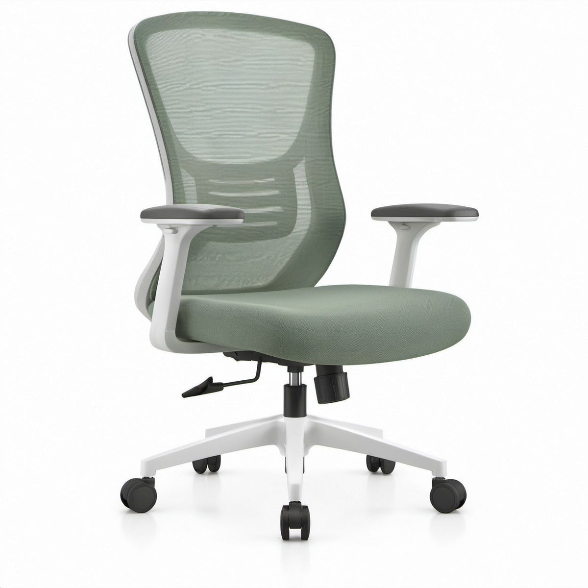 Ergonomiczne krzesło biurowe obrotowe z siatkowym oparciem, zielone szałwiowe, 65 x 65 x 116–126 cm
