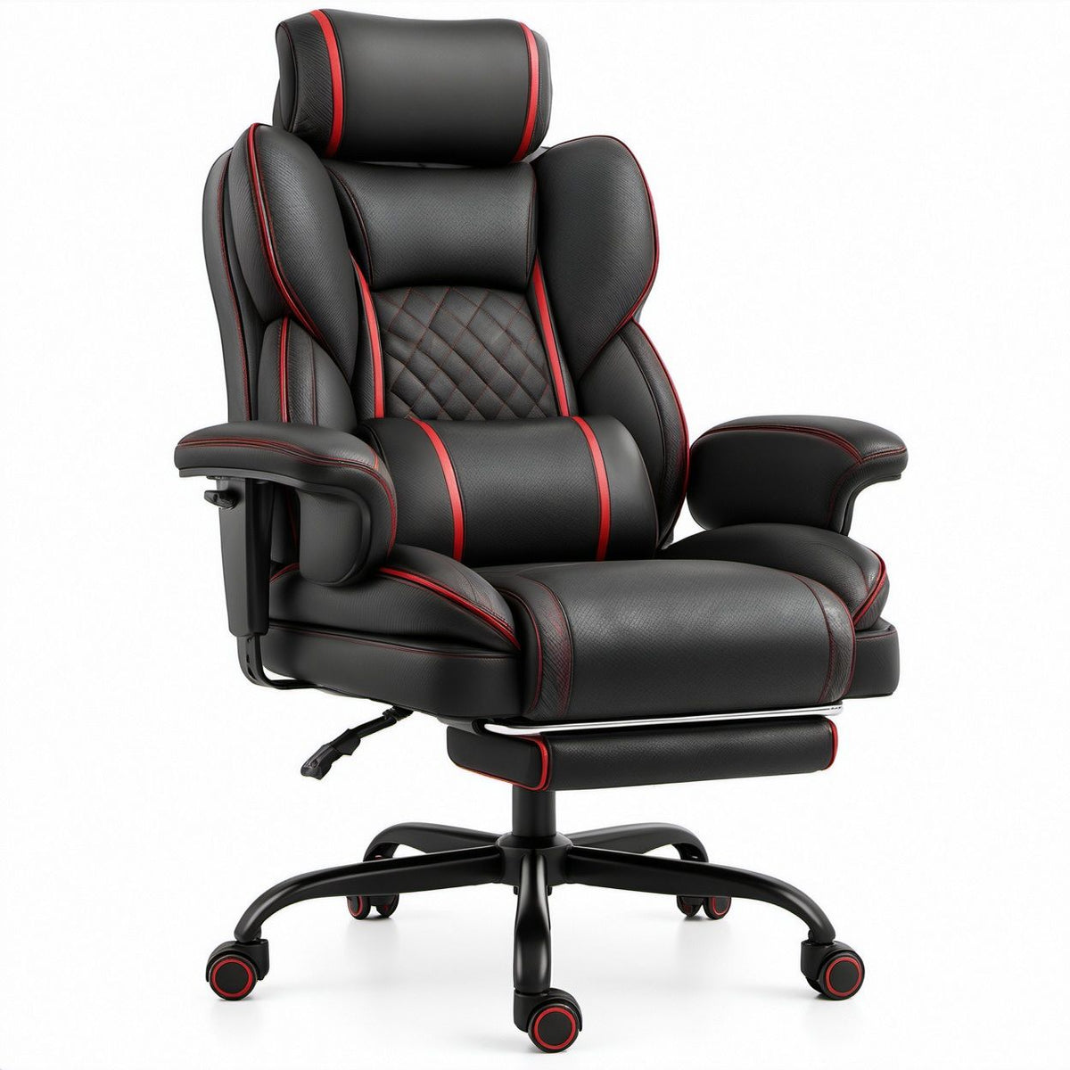 Fotel gamingowy obrotowy czarno-czerwony z ekoskóry PU 68 x 70 x 125-135 cm z podnóżkiem