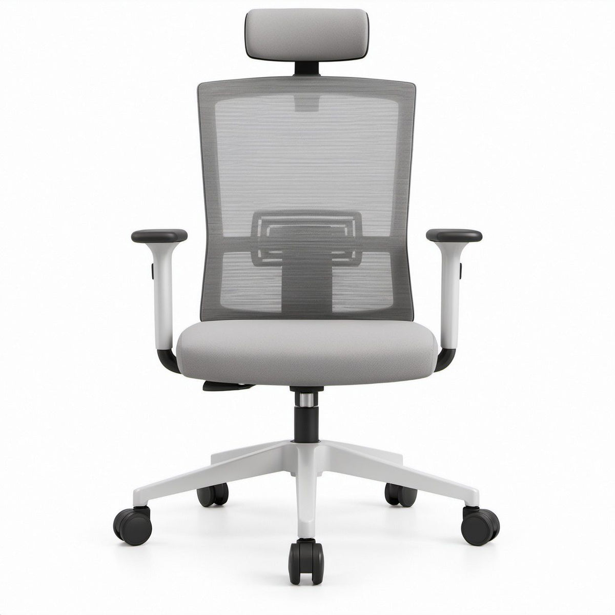 Ergonomiczne obrotowe krzesło z zagłówkiem, szare/czarne/białe, 65 x 65 x 116–126 cm