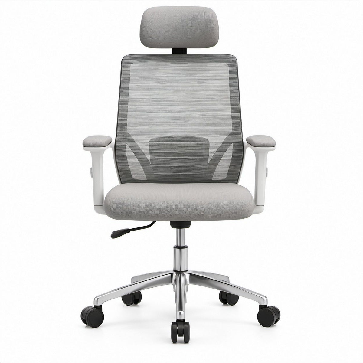 Ergonomiczne krzesło biurowe obrotowe z zagłówkiem, szare, 64 x 64 x 118–128 cm