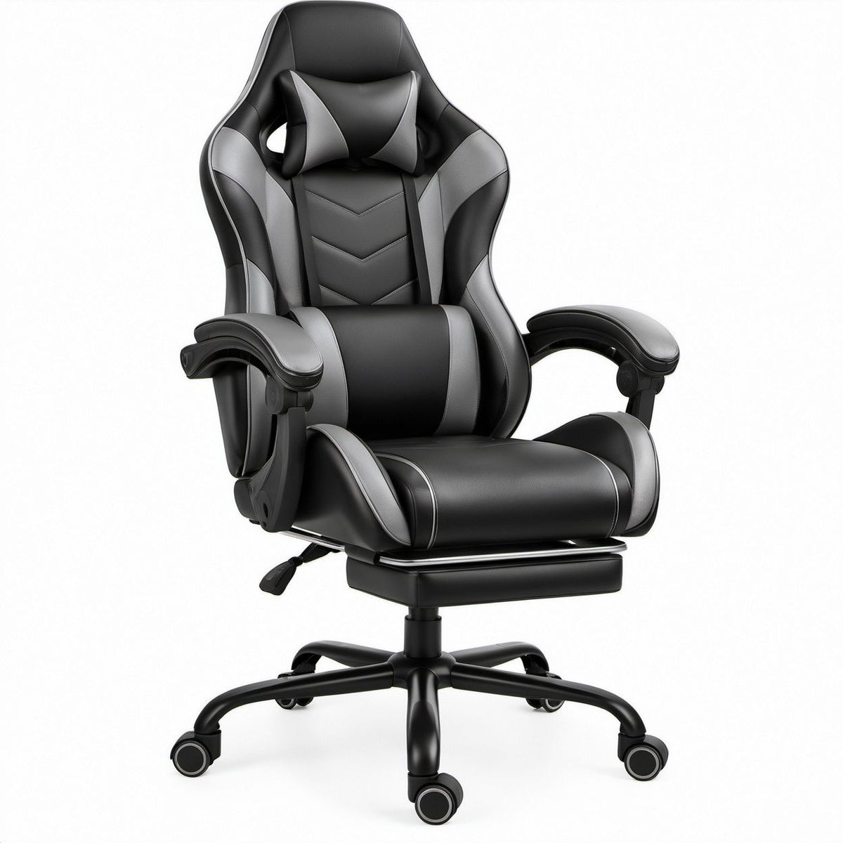 Obrotowy fotel czarno-szary z ekoskóry PU, 68 x 70 x 122–132 cm