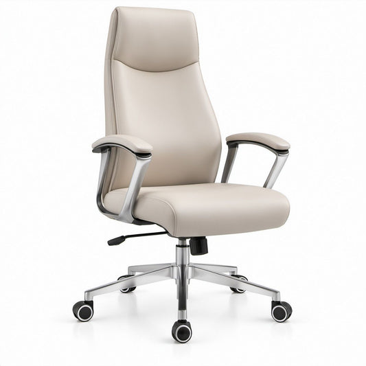 Beżowy fotel biurowy obrotowy z ekoskóry PU 64 x 64 x 116–126 cm