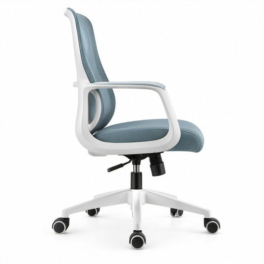 Ergonomiczne krzesło biurowe obrotowe jasnoniebiesko-białe 64 x 64 x 113–123 cm