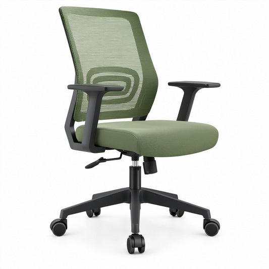 Zielony obrotowy fotel biurowy z siatkowym oparciem, 64 x 64 x 96–106 cm