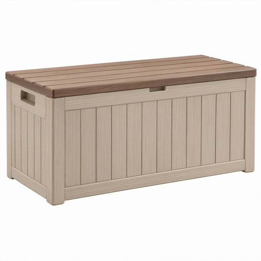 Prostokątna skrzynia ogrodowa z polipropylenu 270 l, beżowo-brązowa, 117 x 45 x 57 cm