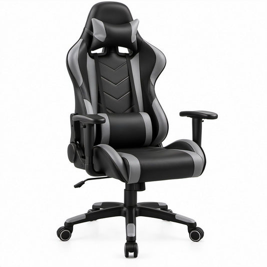Fotel gamingowy obrotowy z ekoskóry PU czarno-szary 65 x 65 x 122–132 cm