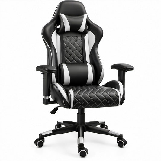 Fotel gamingowy obrotowy z ekoskóry PU czarno-biały 68 x 68 x 125–135 cm
