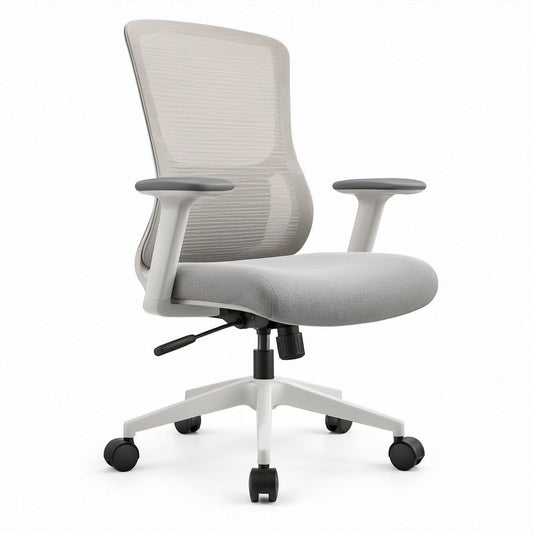 Ergonomiczne krzesło biurowe obrotowe z siatkowym oparciem, jasnoszare/białe/czarne, 63 x 63 x 102–112 cm