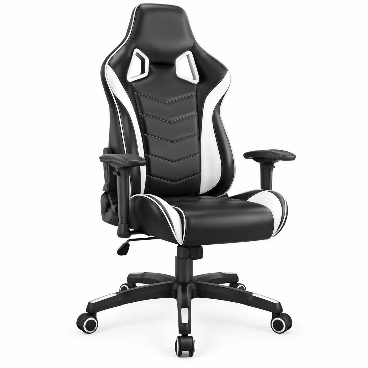 Fotel gamingowy kubełkowy z ekoskóry PU czarno-biały 65 x 65 x 121–131 cm