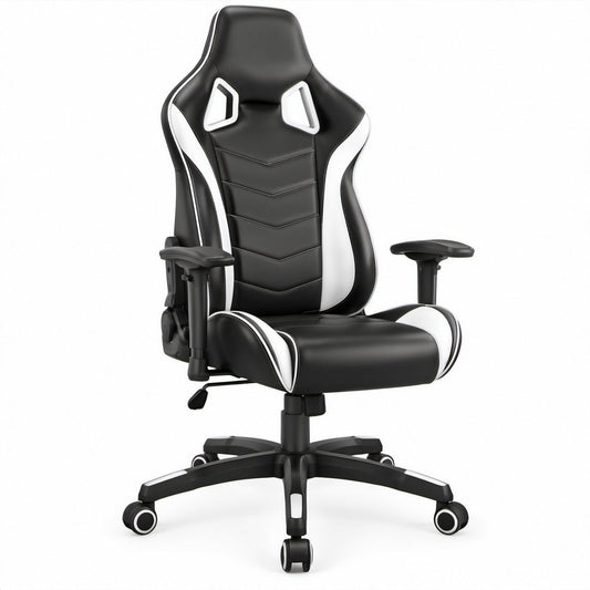 Fotel gamingowy kubełkowy z ekoskóry PU czarno-biały 65 x 65 x 121–131 cm