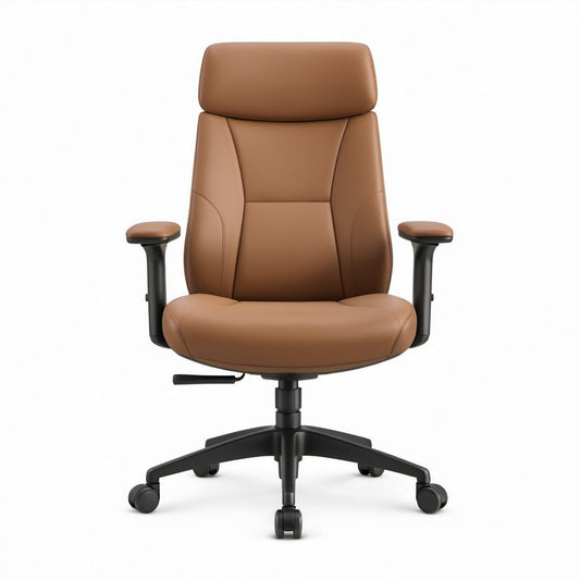 Brązowy fotel biurowy obrotowy z ekoskóry PU, 65 x 67 x 118–128 cm