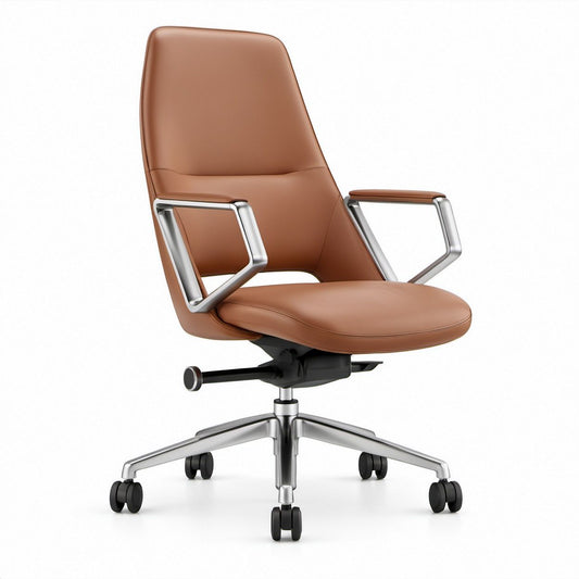 Ergonomiczny fotel obrotowy z regulacją wysokości, brązowy/srebrny/czarny, 66 x 66 x 112–122 cm