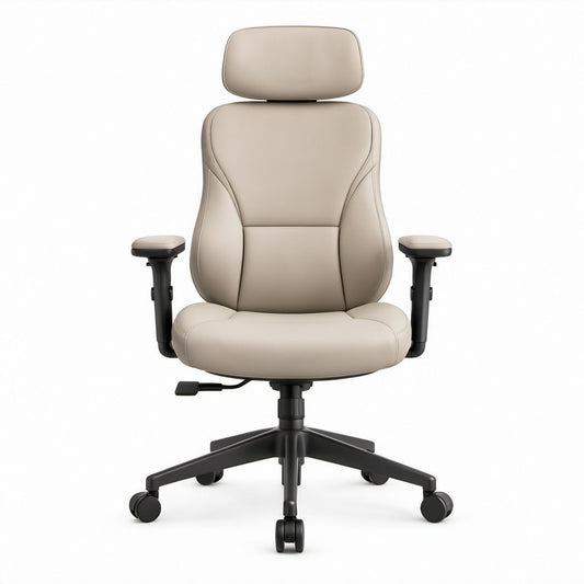 Ergonomiczny fotel biurowy obrotowy beżowo-czarny z tapicerką PU, 66 x 66 x 118–128 cm