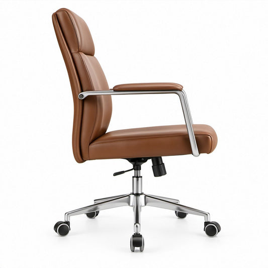 Brązowy fotel obrotowy z ekoskóry PU, wysokie oparcie, 65 x 65 x 114–124 cm