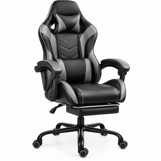 Obrotowy fotel czarno-szary z ekoskóry PU, 68 x 70 x 122–132 cm
