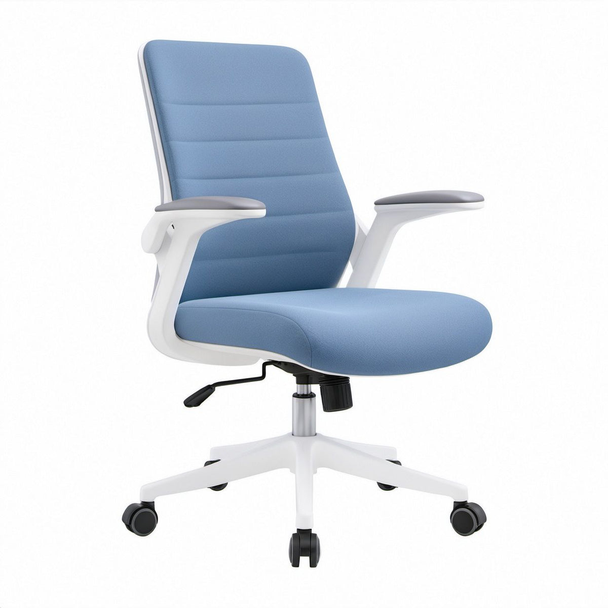 Ergonomiczny fotel biurowy obrotowy niebiesko-biały z tkaniny poliestrowej, 64 x 64 x 110–120 cm