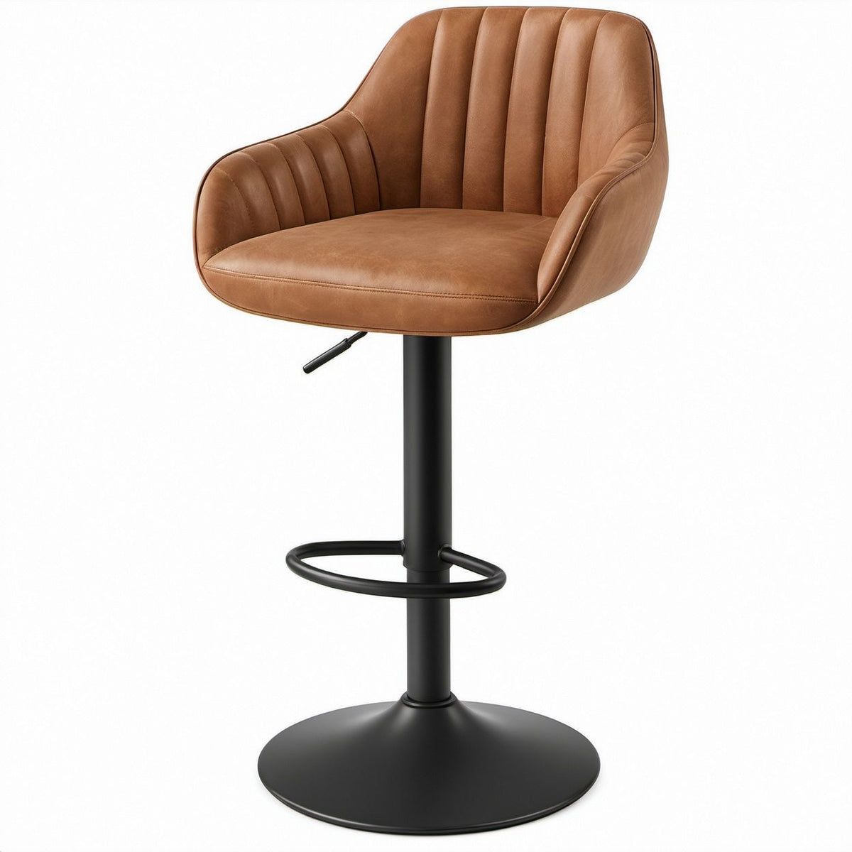 Regulowany hoker barowy z ekoskóry PU brązowo-czarny 60 x 54 x 89–109 cm