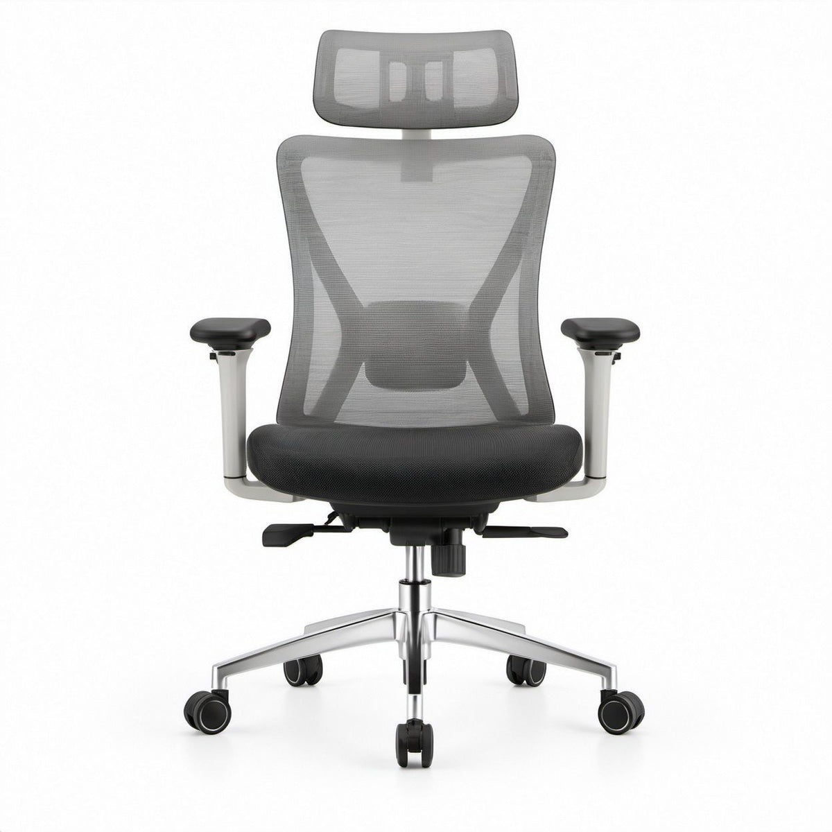 Ergonomiczne krzesło biurowe obrotowe z regulowanym zagłówkiem, szare/czarne, 66 x 66 x 118–128 cm